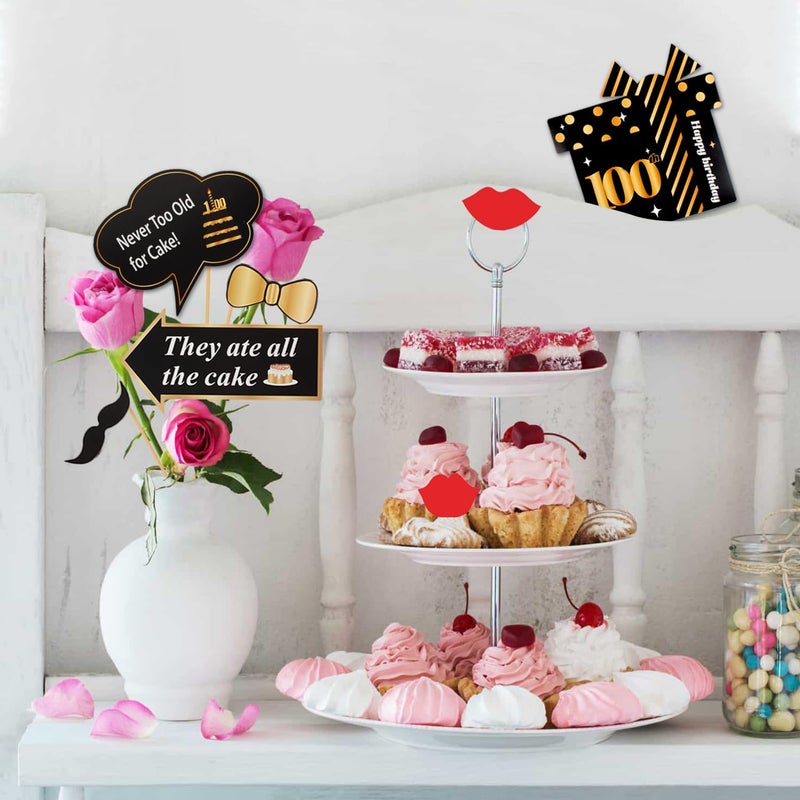 LINGTEER Happy 100th Birthday Party Photo Booth Props,Cheers to 100th Birthday 100th Years Old Bday Party Centerpieces Props Decorations Sign. - Image 4